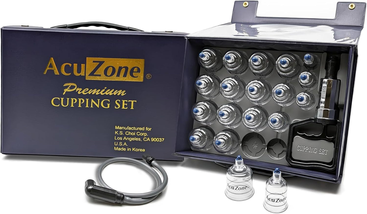 AcuZone Premium 19-Piece Plastic Cupping Therapy Set with Extension Tube – Professional Grade for Effective Pain Relief and Relaxation