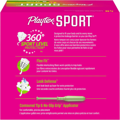 Playtex Sport Tampons Multipack, 48ct (24 Regular & 24 Super Absorbency), Fragrance-Free for Active Protection