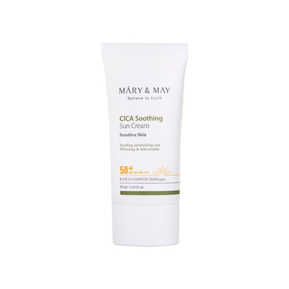 Mary&May CICA Soothing Sun Cream SPF50+ PA++++, 50ml – Lightweight Vegan Sunscreen for Daily Care – No Sticky Residue, No White Cast, No Streaks – Korean Skincare