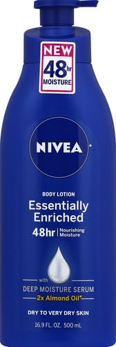 NIVEA Essentially Enriched Body Lotion, 16.9 Fl Oz | 48-Hour Moisturizing for Dry Skin, with Deep Nourishing Serum and Almond Oil, Pump Bottle