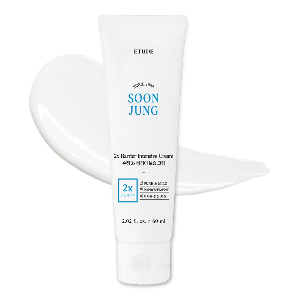 ETUDE House SoonJung 2x Barrier Intensive Cream 60ml | Hypoallergenic Shea Butter Hydrating Facial Cream for Sensitive Skin, Water-Oil Balance & Panthenol for Damaged Skin | K-Beauty