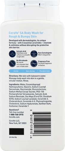 CeraVe Salicylic Acid Body Wash, Fragrance-Free Exfoliating Body Wash for Rough & Bumpy Skin, Allergy Tested, 10 Ounce