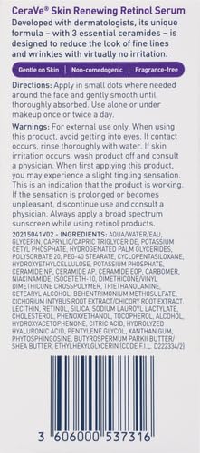 CeraVe Anti-Aging Retinol Serum for Face, 1 Oz | Encapsulated Retinol with Hyaluronic Acid, Niacinamide & Ceramides, Smooths Wrinkles & Fine Lines, Gentle Skin Brightening Serum