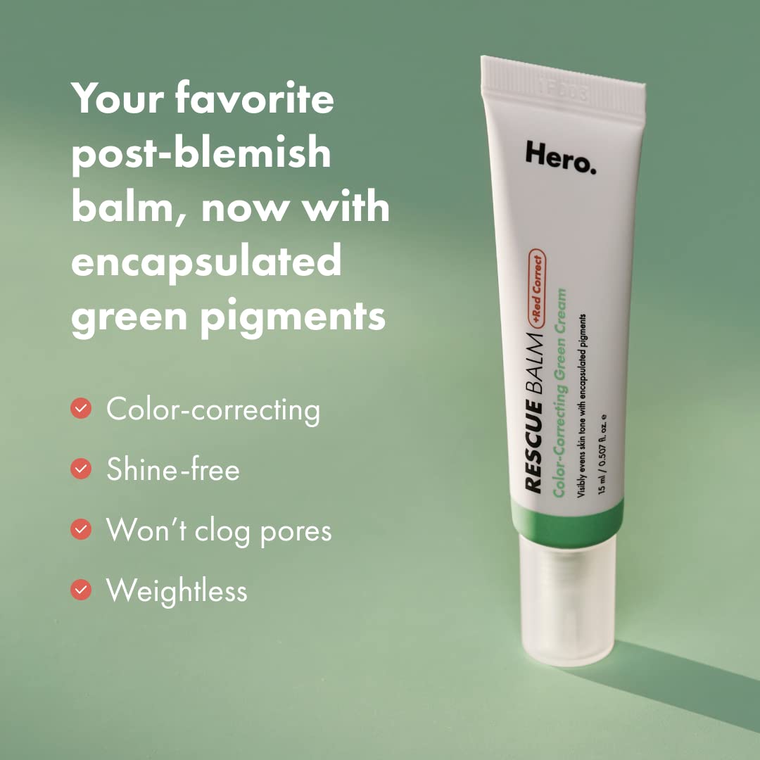 Hero Cosmetics Rescue Balm + Red Correct Post-Blemish Recovery Cream – Nourishing & Calming, Dermatologist Tested, 15ml