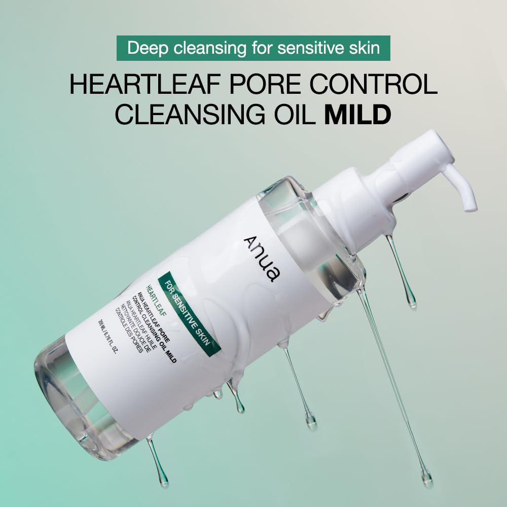 ANUA Heartleaf Pore Cleansing Oil MILD – Sensitive Skin Face Wash, Makeup & Blackhead Remover, Non-Comedogenic & Fragrance-Free, 6.76 fl oz (200ml)