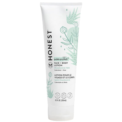 The Honest Company Hydrating Face + Body Lotion, 8.5 fl oz | Fast-Absorbing, Hypoallergenic, Fragrance-Free, Naturally Derived for Sensitive Skin