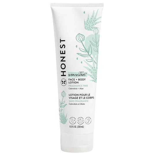 The Honest Company Hydrating Face + Body Lotion, 8.5 fl oz | Fast-Absorbing, Hypoallergenic, Fragrance-Free, Naturally Derived for Sensitive Skin