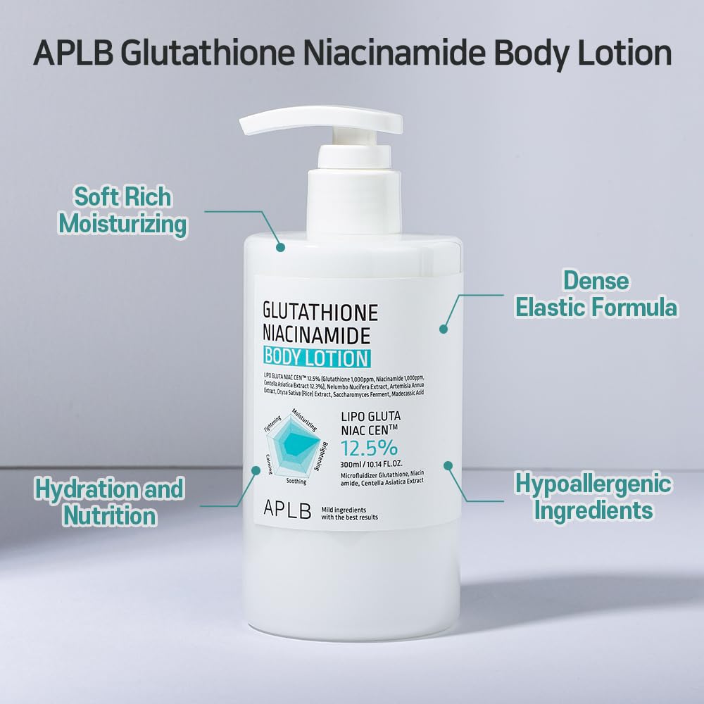 APLB Glutathione Niacinamide Body Lotion, 10.14 fl. oz. – LIPO GLUTA NIAC CEN™ 12.5% for Long-Lasting Hydration, Skin Revitalization, and Improved Texture – Korean Skincare