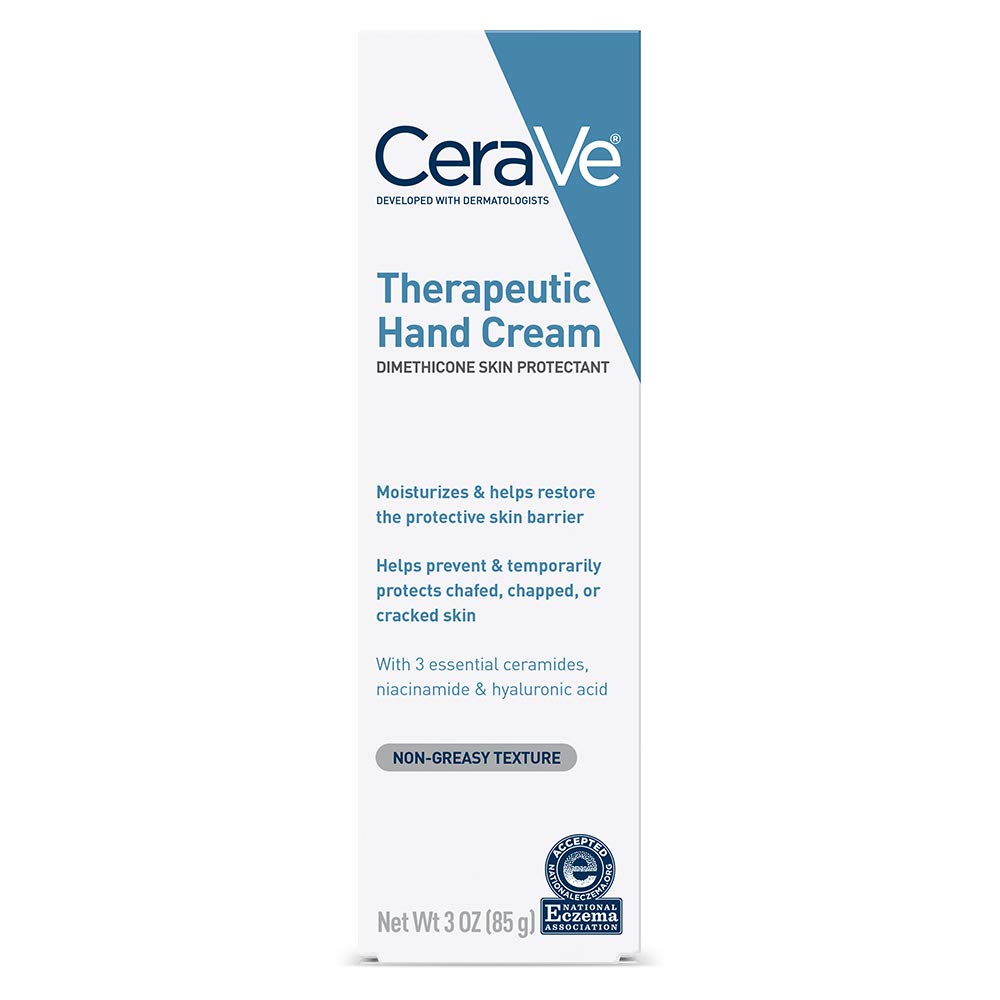 CeraVe Therapeutic Hand Cream for Dry, Cracked Hands, 3 Oz | Hydrating Formula with Hyaluronic Acid and Niacinamide, Fragrance-Free