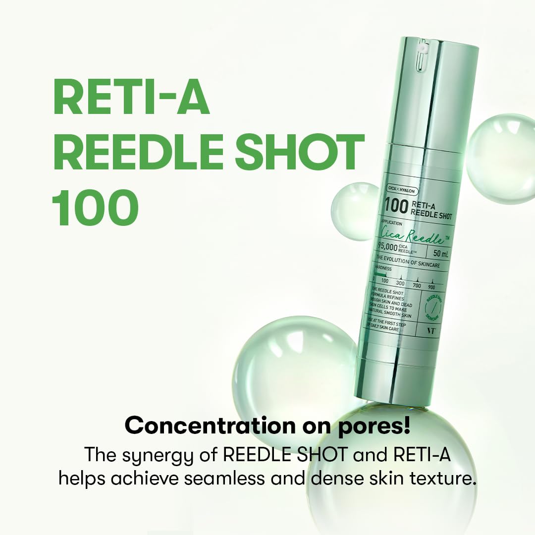 VT Cosmetics Reti-A Reedle Shot 100, 1.69 fl. oz. (50ml) – Retinol Microneedling Serum with Exosome & Hyaluronic Acid for Skin Repair, Glass Skin & Softness – Ideal for Retinol Beginners