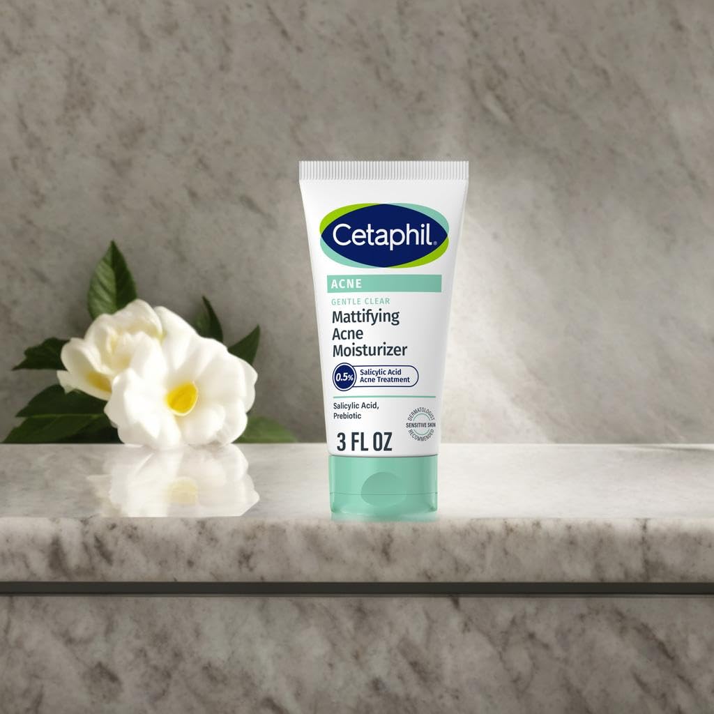 Cetaphil Face Moisturizer for Acne-Prone Skin, Mattifying & Hydrating with 0.5% Salicylic Acid, 3oz – Gentle Clear Formula for Sensitive Skin