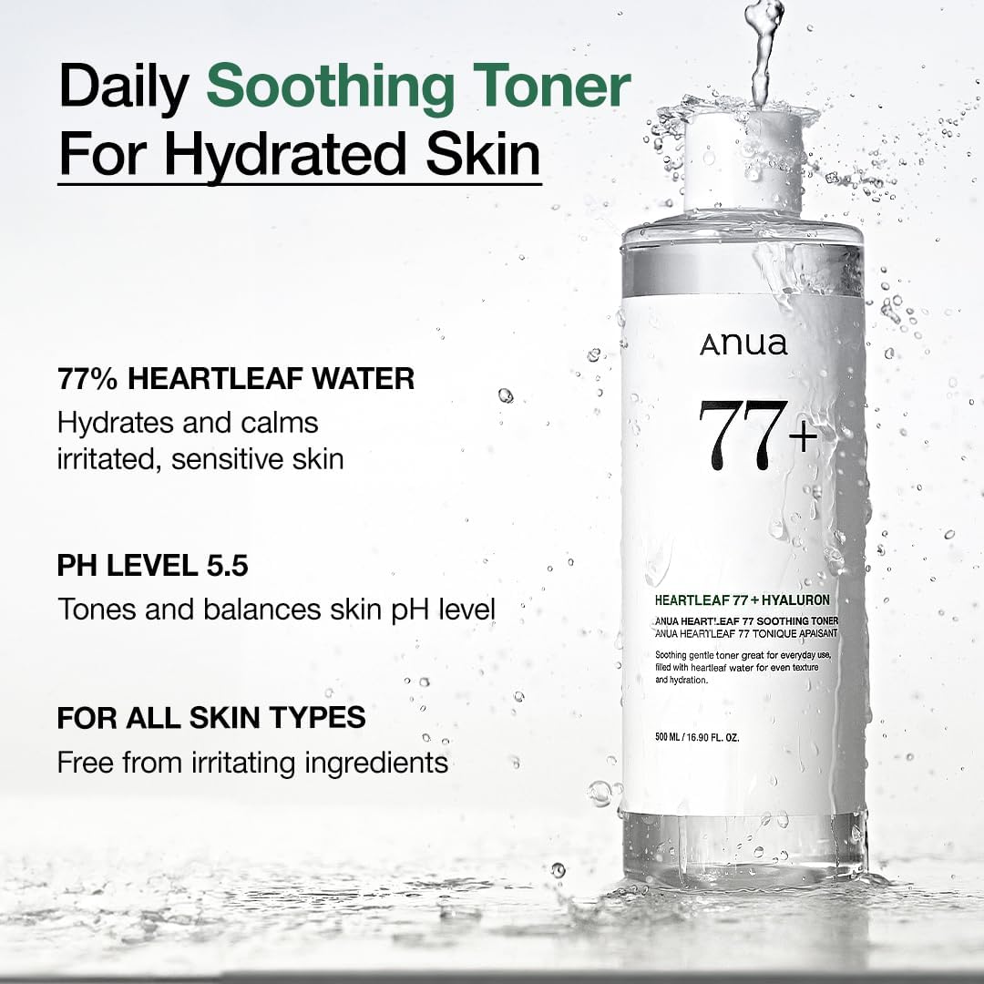 Anua Heartleaf 77 Soothing Toner – pH 5.5 Calming, Hydrating & Purifying Toner for Sensitive Skin, Cruelty-Free & Vegan (250ml / 8.45 fl. oz.)