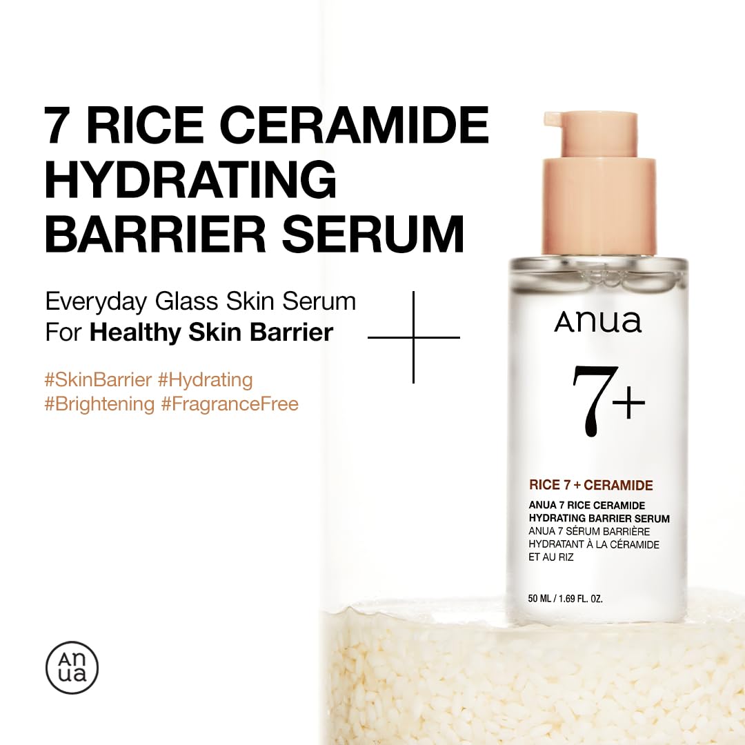 Anua Rice Ceramide 7 Hydrating Barrier Serum, 50ml | Brightening & Hydrating Facial Serum with Rice Extract and Hyaluronic Acid for Radiant Skin