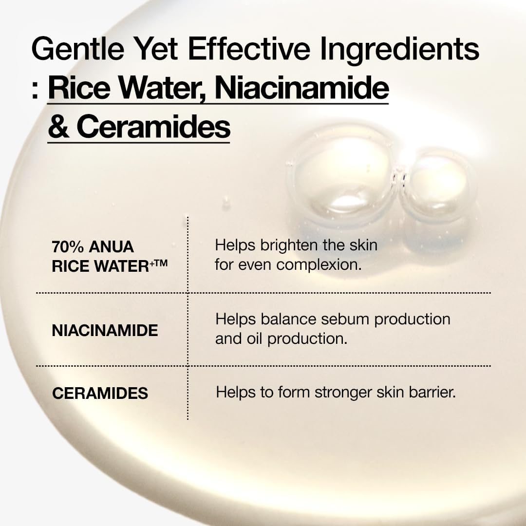 ANUA Rice 70 Glow Milky Toner – Rice Water, Niacinamide, & Ceramides for Glass Skin, Fragrance-Free & Fungal Acne Safe, 250ml / 8.45 fl. oz.