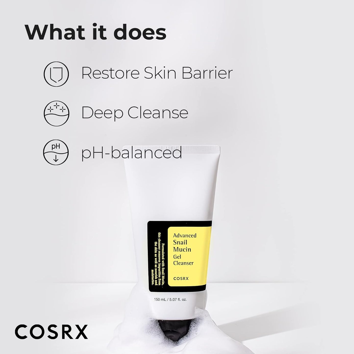 COSRX Advanced Snail Mucin Gel Cleanser – Rich Daily Deep Cleansing Gel for Dry & Sensitive Skin, 5.07 fl oz (150 mL), Korean Skin Care, Paraben-Free, Cruelty-Free