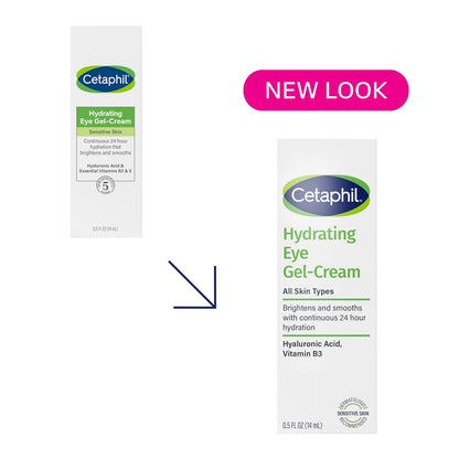 Cetaphil Hydrating Eye Gel-Cream with Hyaluronic Acid, 0.5 Fl oz | Brightens and Smooths Under Eyes, 24-Hour Hydration for All Skin Types