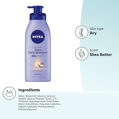 NIVEA Shea Nourish Body Lotion for Dry Skin with Shea Butter, 16.9 Fl Oz Pump Bottle