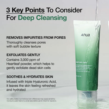 ANUA Heartleaf Quercetinol Pore Deep Cleansing Foam, BHA Facial Cleanser for Double Cleansing & Blackhead Removal, Hydrating Korean Skincare with Hyaluronic Acid & Glycerin, 150ml (5.07 fl oz)