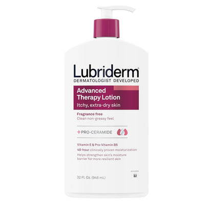 Lubriderm Advanced Therapy Moisturizing Hand and Body Lotion, 32 FL OZ | Pro-Ceramide, Vitamin E & Pro-Vitamin B5 | Non-Greasy, Fragrance-Free, for Dry Skin Relief