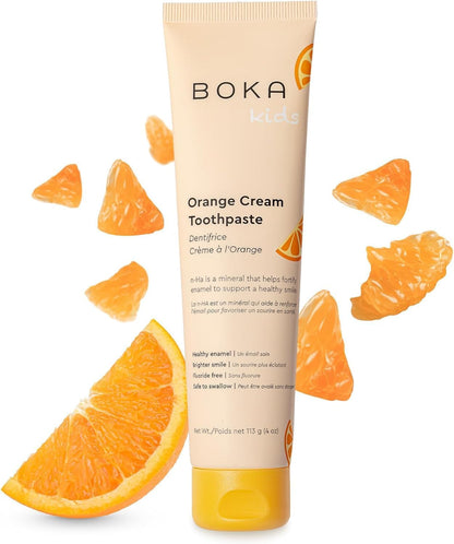 Boka Fluoride-Free Nano Hydroxyapatite Toothpaste, Remineralizing & Whitening for Sensitive Teeth, Orange Cream Flavor, 4oz - US Manufactured