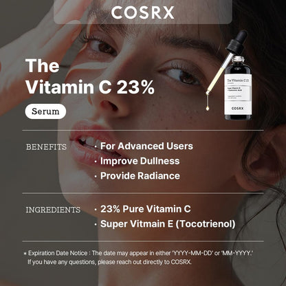 COSRX Pure Vitamin C 23% Serum with Vitamin E & Hyaluronic Acid – Brightening & Hydrating Facial Serum for Fine Lines, Uneven Skin Tone & Dull Skin, Korean Skin Care, 0.7 oz (20g)