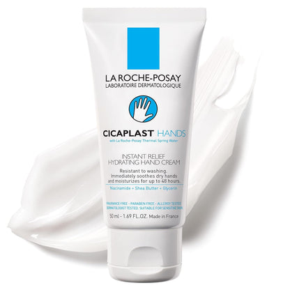 La Roche-Posay Cicaplast Hand Cream, 3.38 oz | Instant Relief Moisturizing Hand Lotion for Dry, Cracked Hands, with Shea Butter, Non-Greasy & Fragrance-Free