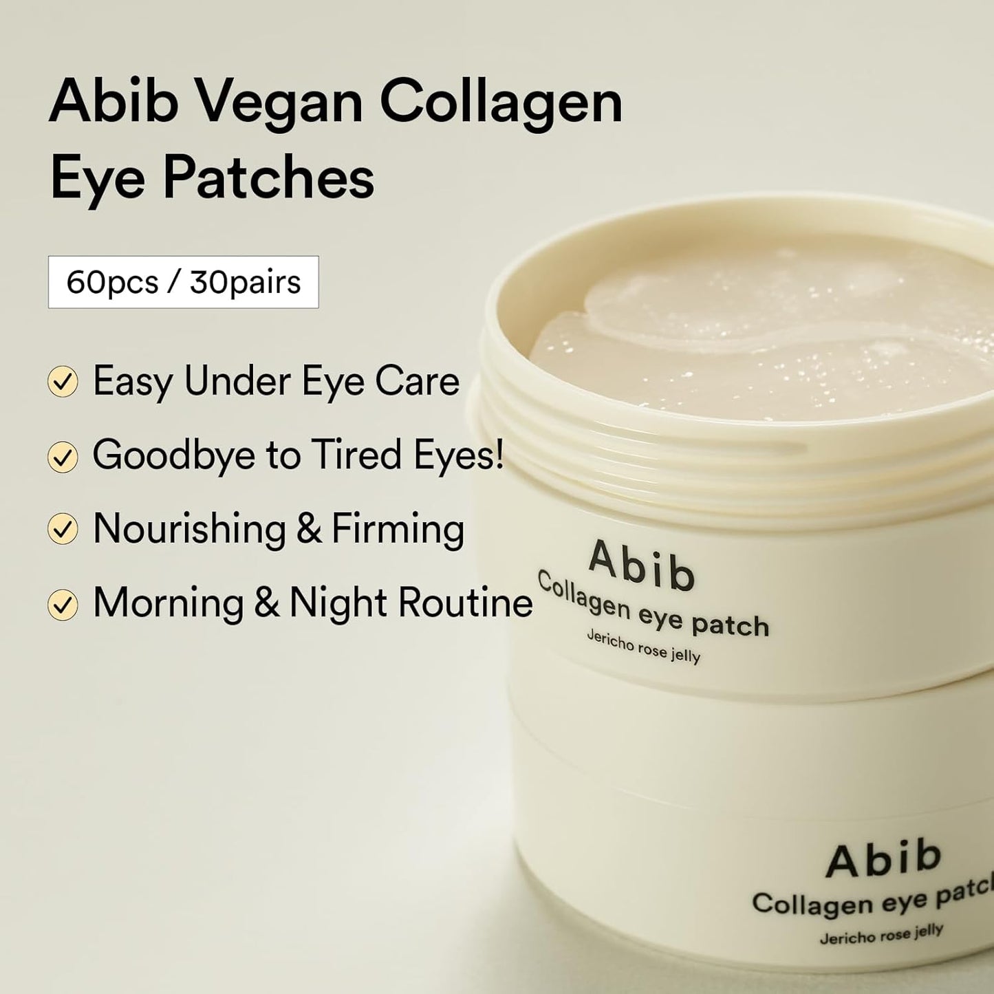 Abib Collagen Eye Patch Jericho Rose Jelly, 60 Patches – Korean Under-Eye Patches for Puffiness, Dark Circles, Wrinkle Care with Collagen, Caffeine, Niacinamide, and Ceramide