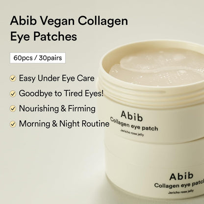 Abib Collagen Eye Patch Jericho Rose Jelly, 60 Patches – Korean Under-Eye Patches for Puffiness, Dark Circles, Wrinkle Care with Collagen, Caffeine, Niacinamide, and Ceramide