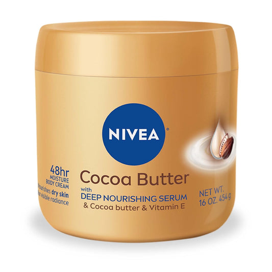 NIVEA Cocoa Butter Body Cream with Deep Nourishing Serum, 16 Ounce | Rich Moisturizing Cream for Dry Skin, Restores Skin’s Natural Softness