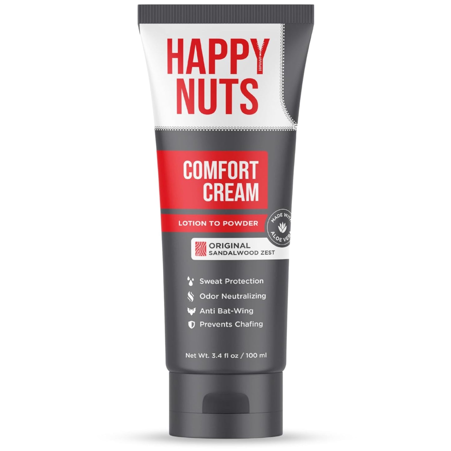 HAPPY NUTS Comfort Cream Deodorant for Men, Aluminum-Free Anti-Chafing Sweat Defense & Odor Control for Private Parts, 3.4 oz