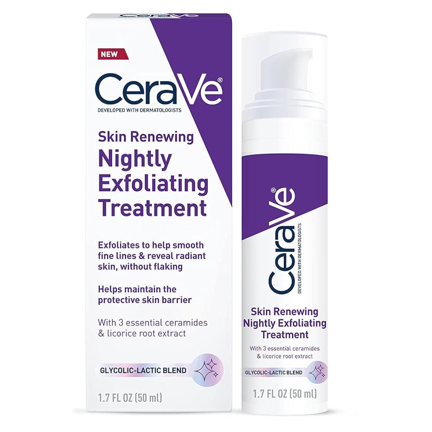 CeraVe Skin Renewing Nightly Exfoliating Treatment, Anti-Aging Serum with 5% Glycolic & Lactic Acid Blend, Wrinkles & Dark Spot Corrector, Exfoliating Gel, 1.7 Oz