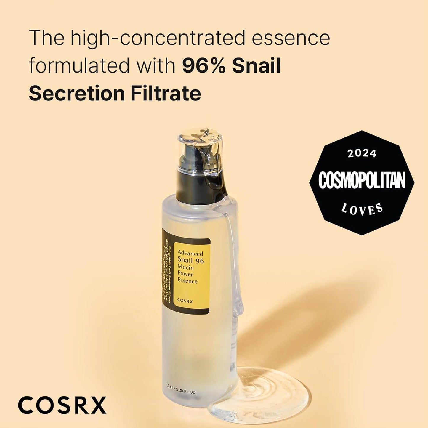 COSRX Advanced Snail 96 Mucin Power Essence – 3.38 fl. oz (100ml) | Hydrating Face Serum for Radiant, Glowing Skin, Perfect for Self-Care & Under Makeup