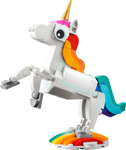 LEGO Creator 3-in-1 Magical Unicorn Toy – Buildable Rainbow Animal Figures, Transforms from Unicorn to Seahorse to Peacock, Ideal Gift for Grandchildren, Boys & Girls Aged 6+, 31140