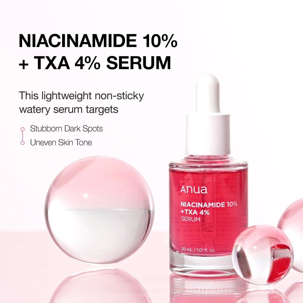 Anua Niacinamide + Tranexamic Acid Serum, 10% Niacinamide & 4% Tranexamic Acid with Ceramide, Hyaluronic Acid & Vitamin B12 for Brightening & Hydration, 30ml (1.01 fl. oz.)