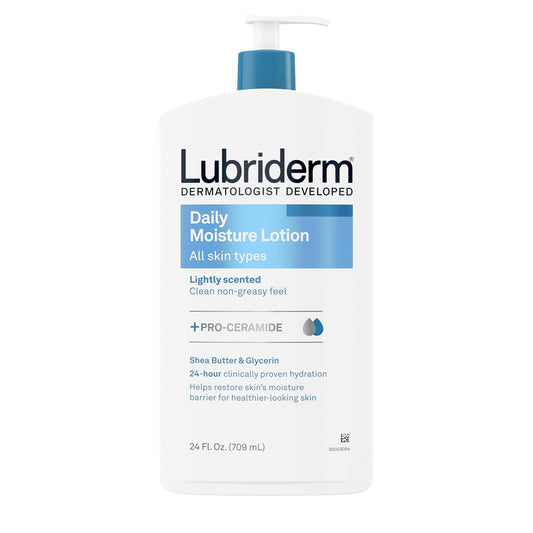 Lubriderm Daily Moisture Lotion, 24 FL OZ | Hydrating Face, Hand & Body Lotion with Pro-Ceramide, Shea Butter & Glycerin for Dry Skin, Lightly Scented