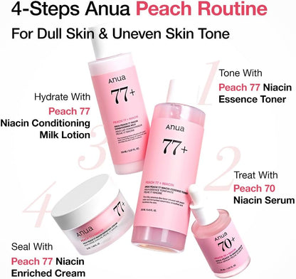 Anua Peach 77 Niacin Essence Toner – Brightening Toner for Glass Skin with Niacinamide, Panthenol & Ceramides, 250ml (8.45 fl oz) – Korean Skincare