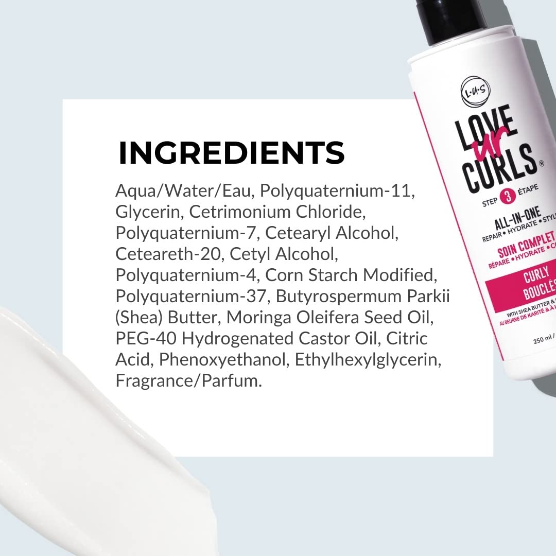 Love Ur Curls LUS All-in-One Curl Cream Styler – Anti-Frizz Curling Cream for Curly Hair, Repair, Define, Hydrate & Style with Shea Butter, 250mL