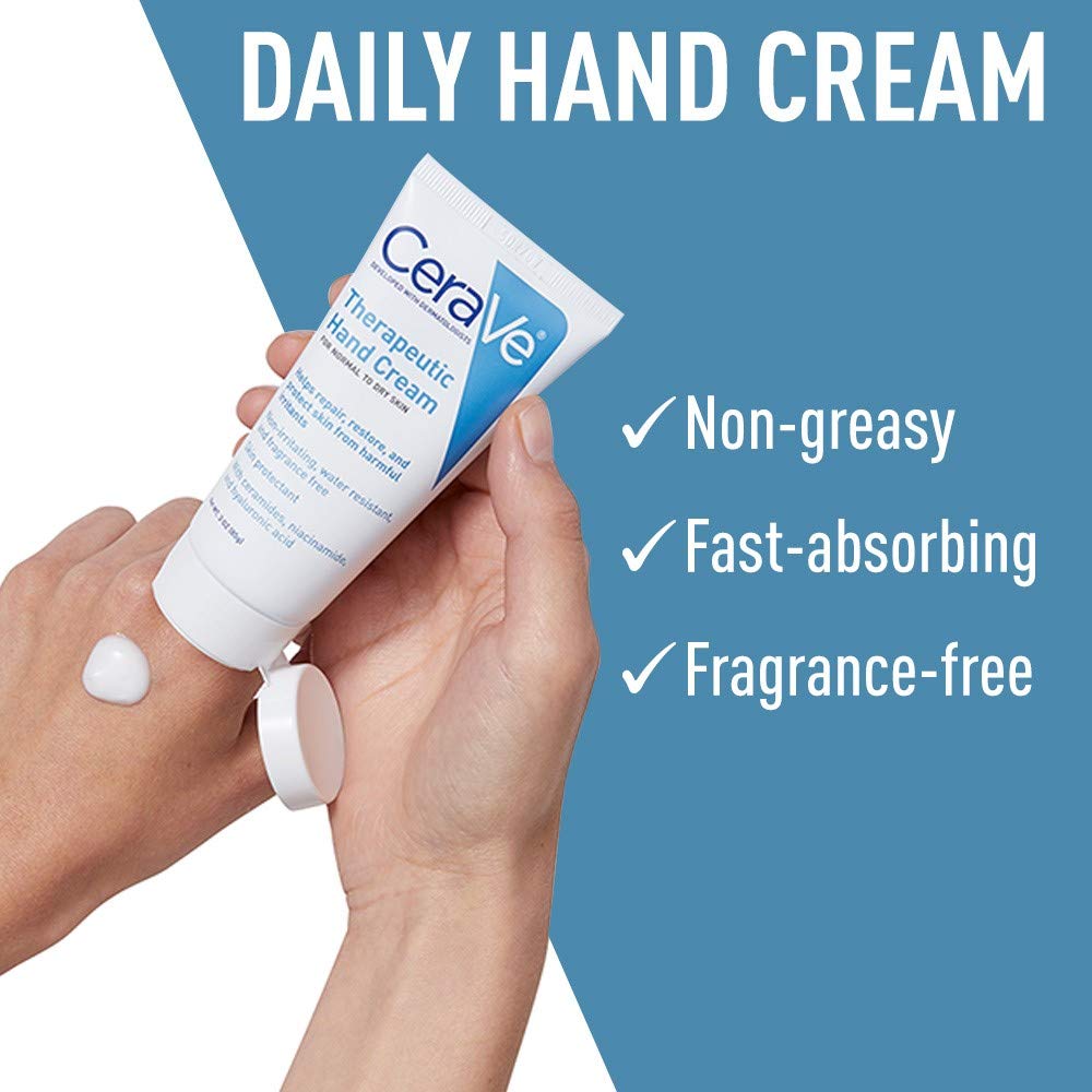 CeraVe Therapeutic Hand Cream for Dry, Cracked Hands, 3 Oz | Hydrating Formula with Hyaluronic Acid and Niacinamide, Fragrance-Free