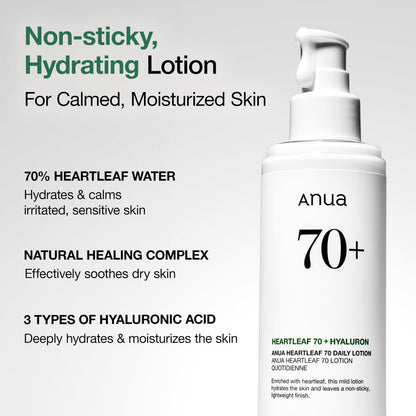 Anua Heartleaf Daily Lotion – Lightweight Face Moisturizer with Hyaluronic Acid for Sensitive Skin, 200ml (6.76 fl oz) – Korean Skincare