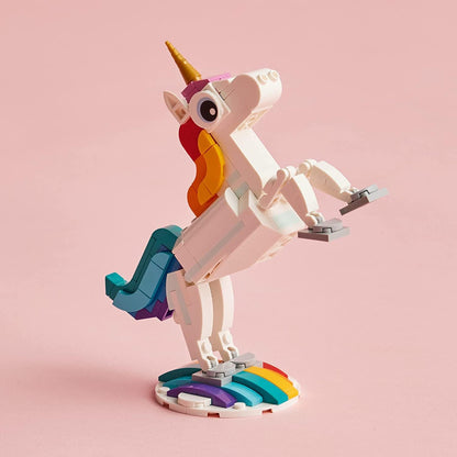 LEGO Creator 3-in-1 Magical Unicorn Toy – Buildable Rainbow Animal Figures, Transforms from Unicorn to Seahorse to Peacock, Ideal Gift for Grandchildren, Boys & Girls Aged 6+, 31140