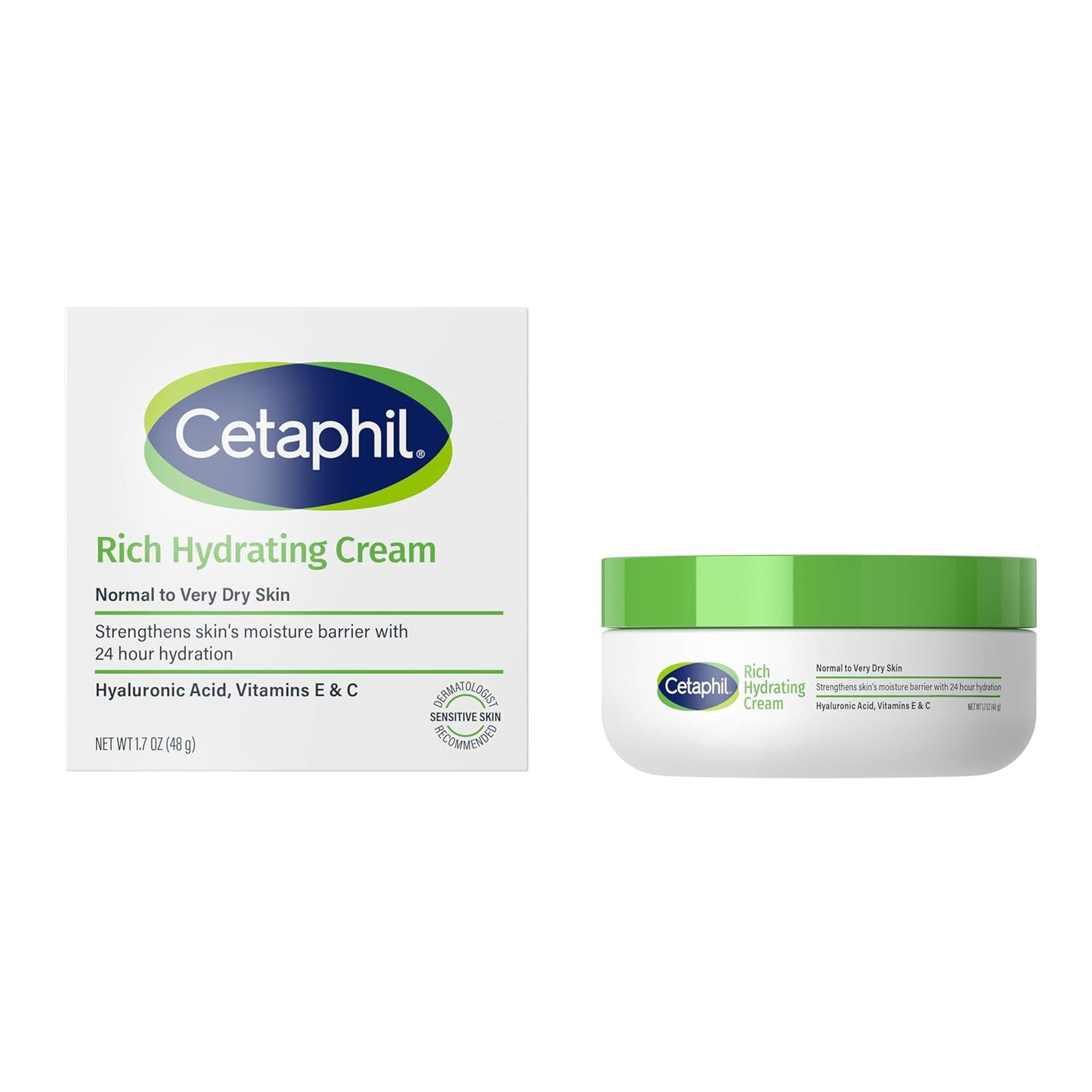 CETAPHIL Rich Hydrating Night Cream for Face with Hyaluronic Acid, 1.7 oz, Moisturizing Cream for Dry to Very Dry Skin, Fragrance-Free