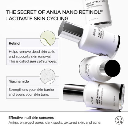 Anua Retinol Serum for Anti-Aging & Textured Skin – 0.11% Retinol, 5% Niacinamide, 20+ Soothing Ingredients, Gentle Formula for Beginners, 30ml (1.01 fl.oz.)