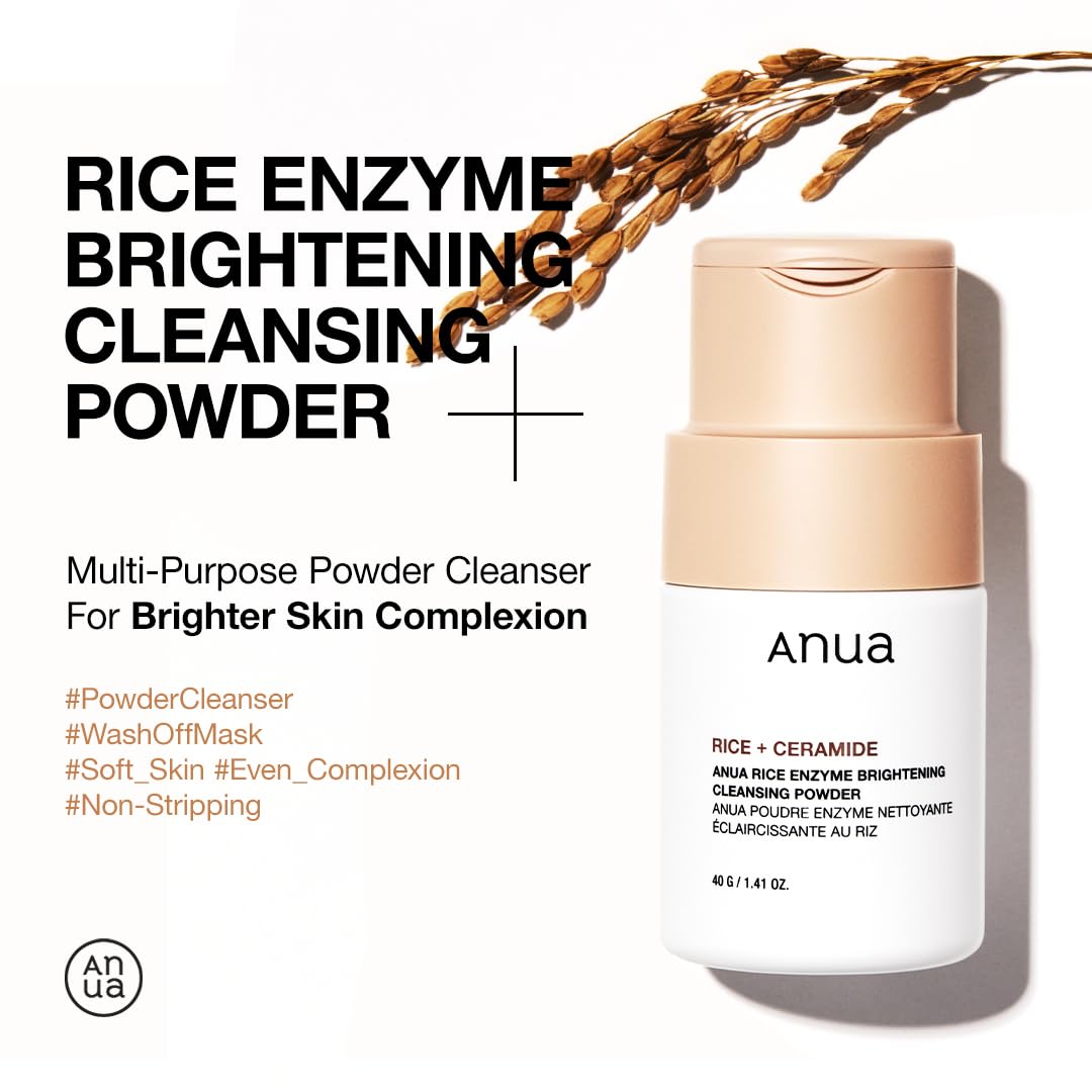 ANUA Rice Enzyme Brightening Cleansing Powder – Gentle Rice Mask & Face Wash for Radiant Skin, Ceramide-Infused, Fragrance-Free, 40g / 1.41 fl. oz.