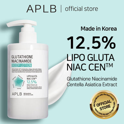 APLB Glutathione Niacinamide Body Lotion, 10.14 fl. oz. – LIPO GLUTA NIAC CEN™ 12.5% for Long-Lasting Hydration, Skin Revitalization, and Improved Texture – Korean Skincare