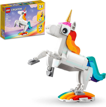 LEGO Creator 3-in-1 Magical Unicorn Toy – Buildable Rainbow Animal Figures, Transforms from Unicorn to Seahorse to Peacock, Ideal Gift for Grandchildren, Boys & Girls Aged 6+, 31140