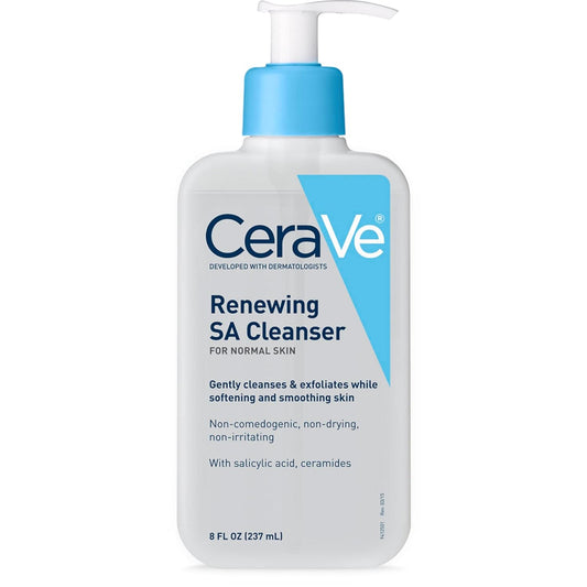 CeraVe Renewing Salicylic Acid Cleanser | Gentle Exfoliating Face Wash with Hyaluronic Acid, Niacinamide & Ceramides | Smooths and Softens Skin | Non-Comedogenic & Fragrance-Free | 8 oz