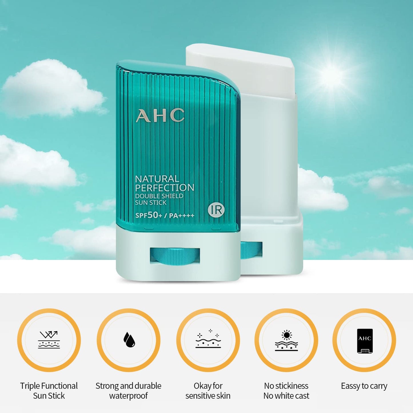 AHC Natural Perfection Double Shield Sun Stick, 22g – SPF50+ PA++++ Broad-Spectrum UV Protection in a Portable, Easy-to-Apply Stick