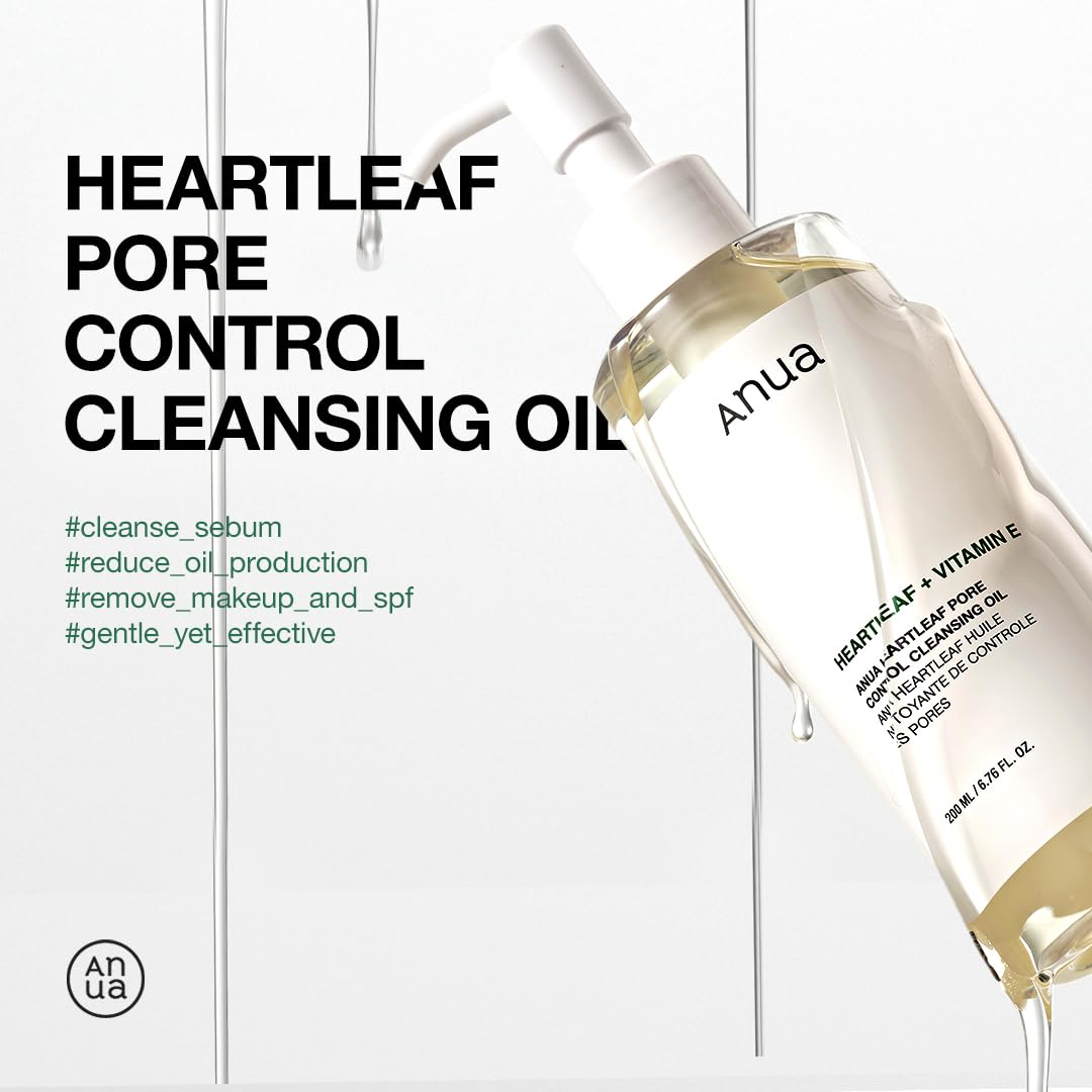 Anua Heartleaf Pore Control Cleansing Oil, Korean Face Oil Cleanser for Makeup Removal & Blackhead Care, 6.76 fl oz (200ml)