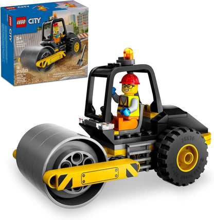 LEGO City Construction Steamroller Playset – Fun Construction Toy with Model Truck and Worker Minifigure, Imaginative Play for Kids Aged 5+, Perfect Gift for Boys and Girls, 60401