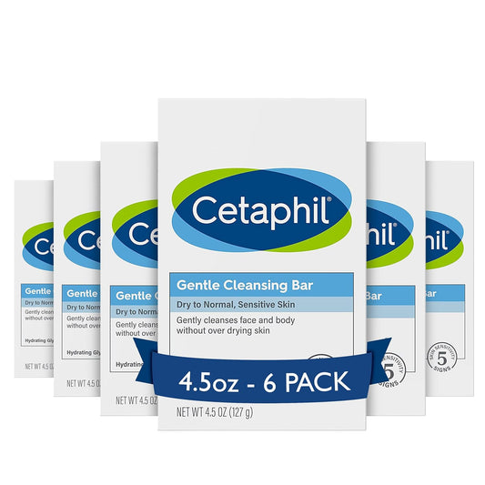 CETAPHIL Gentle Cleansing Bar, 4.5 oz (Pack of 6) | Nourishing Bar for Dry, Sensitive Skin, Non-Comedogenic